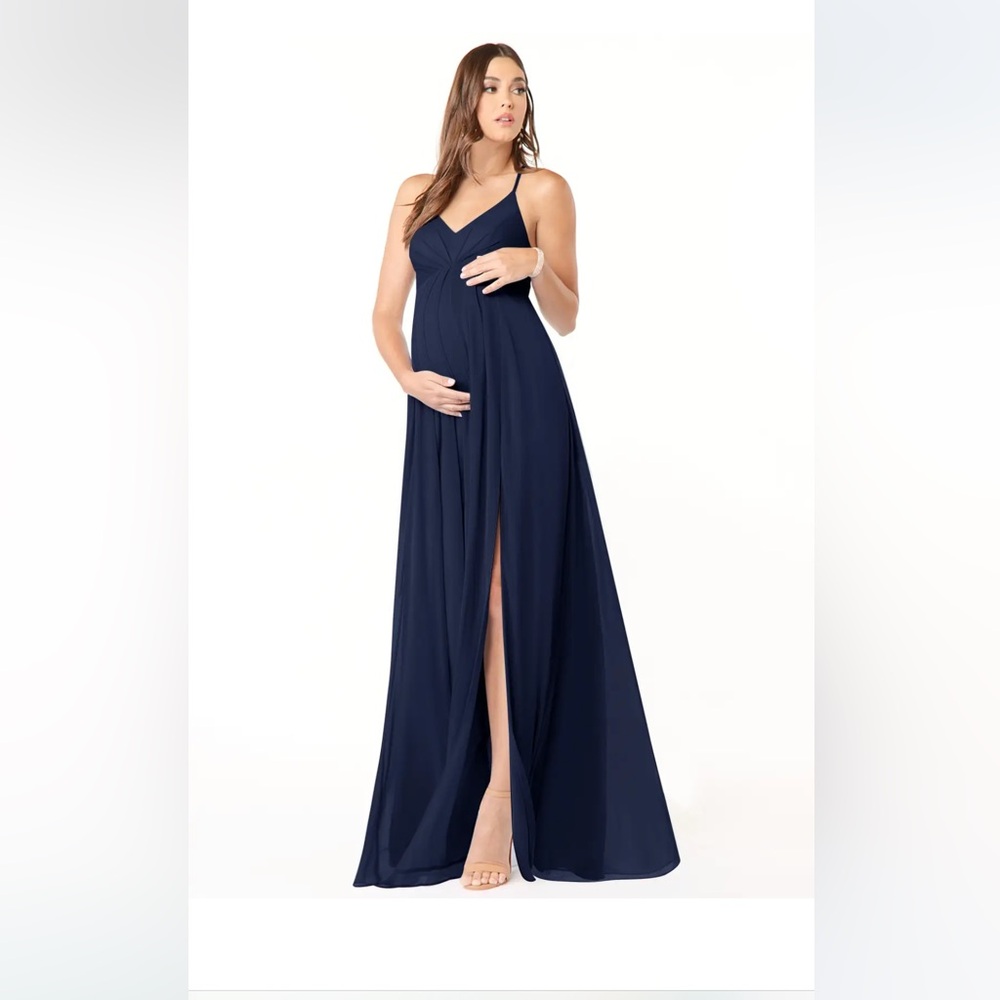 NWT Azazie Annabelle maternity Floor-Length Dress Dark Navy